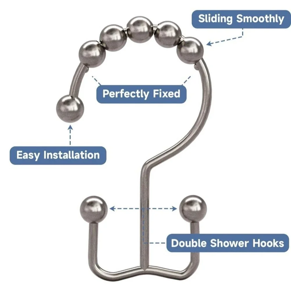 Titanker Shower Curtain Hooks Set of 12 Rustproof Metal Double Glide Rings
